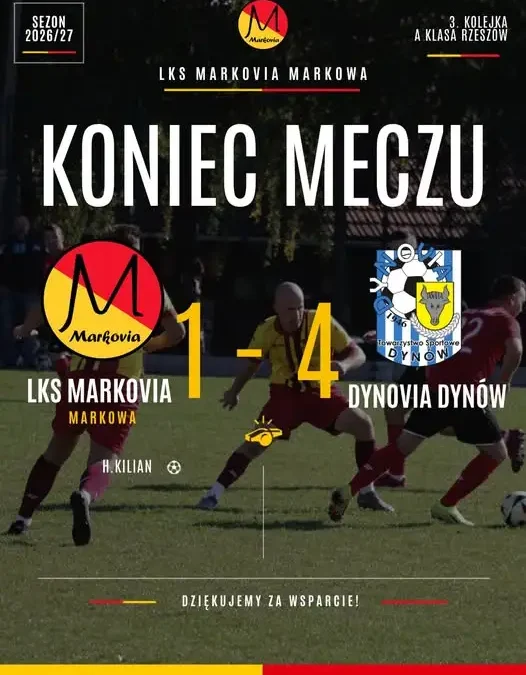 LKS Markovia Markowa przegrywa z Dynovią Dynów 1:4 w 3. kolejce A Klasy
