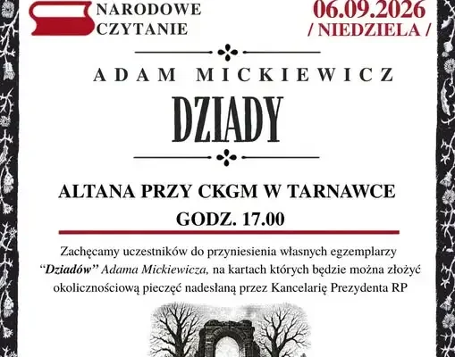 Narodowe Czytanie „Dziadów” w Gminie Markowa – zaproszenie na niedzielne spotkanie