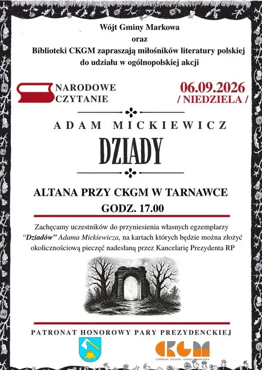 Narodowe Czytanie „Dziadów” w Tarnawce – zaproszenie na niedzielne spotkanie