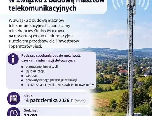 Spotkanie informacyjne o budowie masztów telekomunikacyjnych w Gminie Markowa