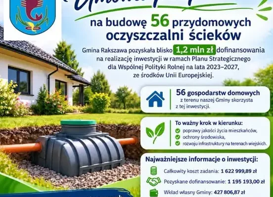 Gmina Rakszawa pozyskała 1,2 mln zł na 56 przydomowych oczyszczalni ścieków