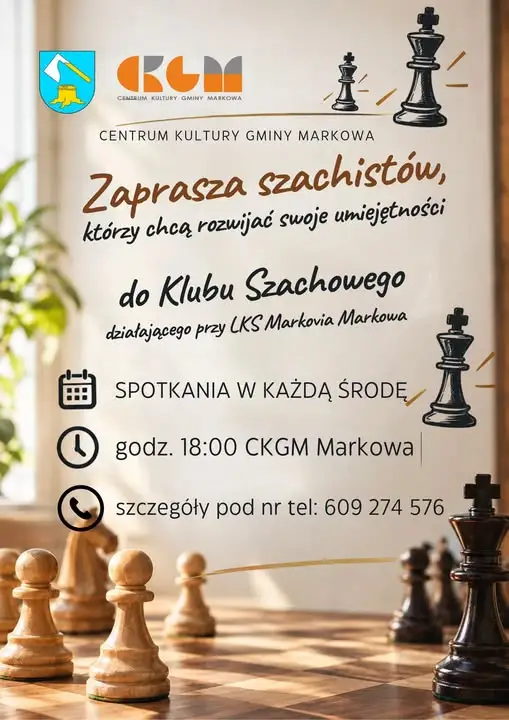 Klub Szachowy w Markowej zaprasza na cotygodniowe spotkania