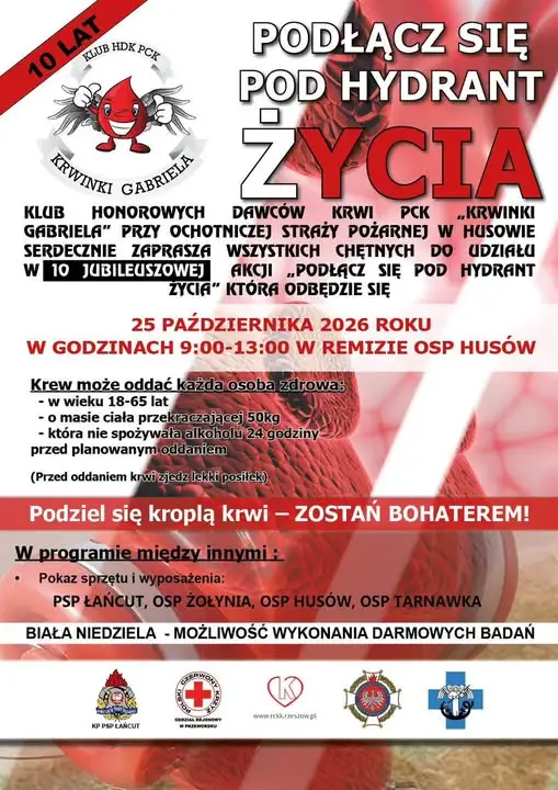 X jubileuszowa akcja krwiodawstwa „Podłącz się pod Hydrant Życia” w Husowie