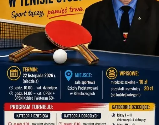 VII Memoriał im. Waldemara Borysa w tenisie stołowym – Białobrzegi, 22 listopada 2026