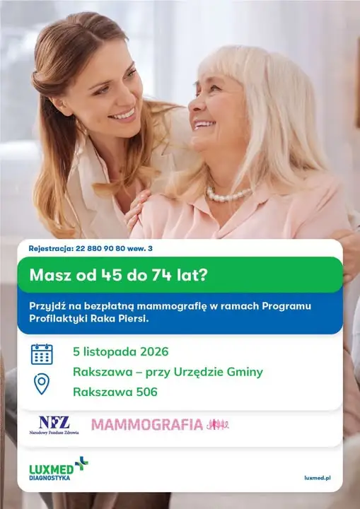 Bezpłatna mammografia w Rakszawie – 5 listopada 2026