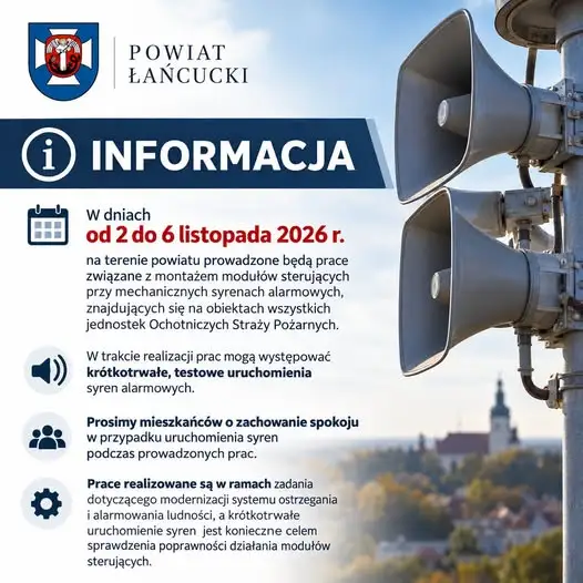 Testowe syreny alarmowe w powiecie łańcuckim. Mieszkańcy proszeni o spokój