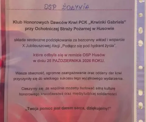 OSP Żołynia na jubileuszowej akcji „Hydrant Życia” w Husowie
