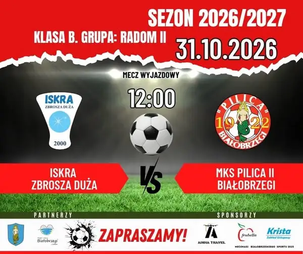 MKS Pilica II Białobrzegi zagra na wyjeździe z Iskrą Zbrosza Duża